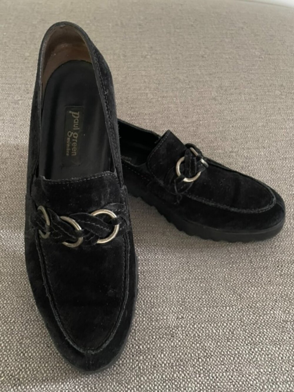 Vintage Paul Green Munchen Y2K Black Suede Braided Ring Loafers 3834 Size US 8
